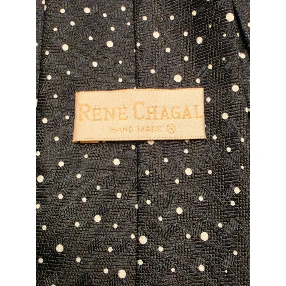 Rene Chagal Mens Christmas Tie Santa Reindeer Polka Dot Black Novelty Handmade